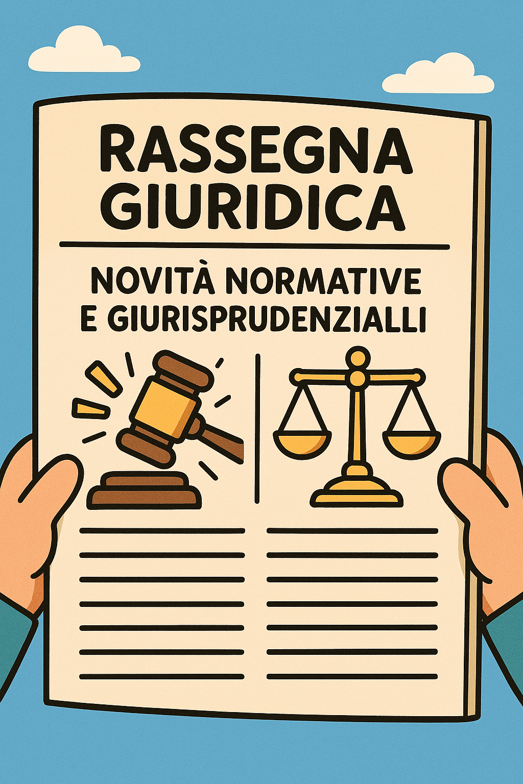 disegno della copertina di una rivasta con il titolo "Rassegna Giuridica". Novità normativa e giurisprudenziali"